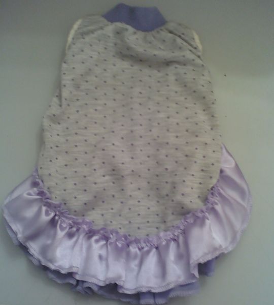 Vestido cinza bolinhas roxa P (frente)
